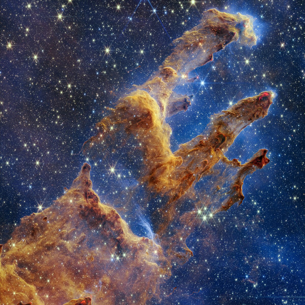 The Pillars of Creation in the Eagle Nebula imaged in the near infrared by JWST
